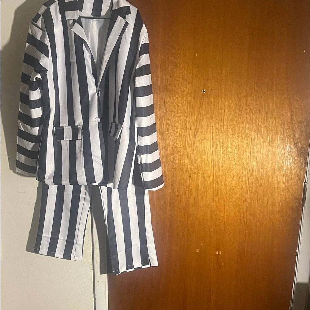 Black and White Striped Men's Suit